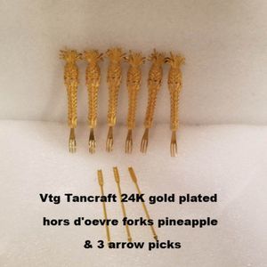 Vtg Tancraft 24K gold plated hors d'oevre forks pineapple & 3 arrow picks
